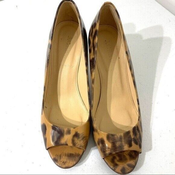 J. Crew peeptoe patent leopard print heels shoes euc 6.5 PINUP retro classic - Picture 9 of 12